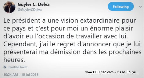 Guyler C. Delva tweet he will resign as Minister of Communicaiton