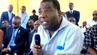 Ex Haiti PM Enex Jn Charles speaking to the Media in Bassin Bleu