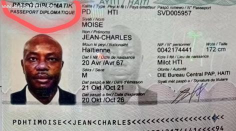 Haiti Diplomatic passport issued to Moise Jn Charles