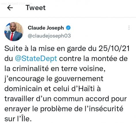 The Tweet by Haiti Ministre Claude Joseph that pissed off the Dominican Republic
