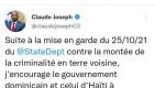 The Tweet by Haiti Ministre Claude Joseph that pissed off the Dominican Republic
