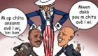Haiti Caricature - Senatè Moise Jean Charles ak President Martelly ap negosye, Tonton Sam ap veye yo LOL...
